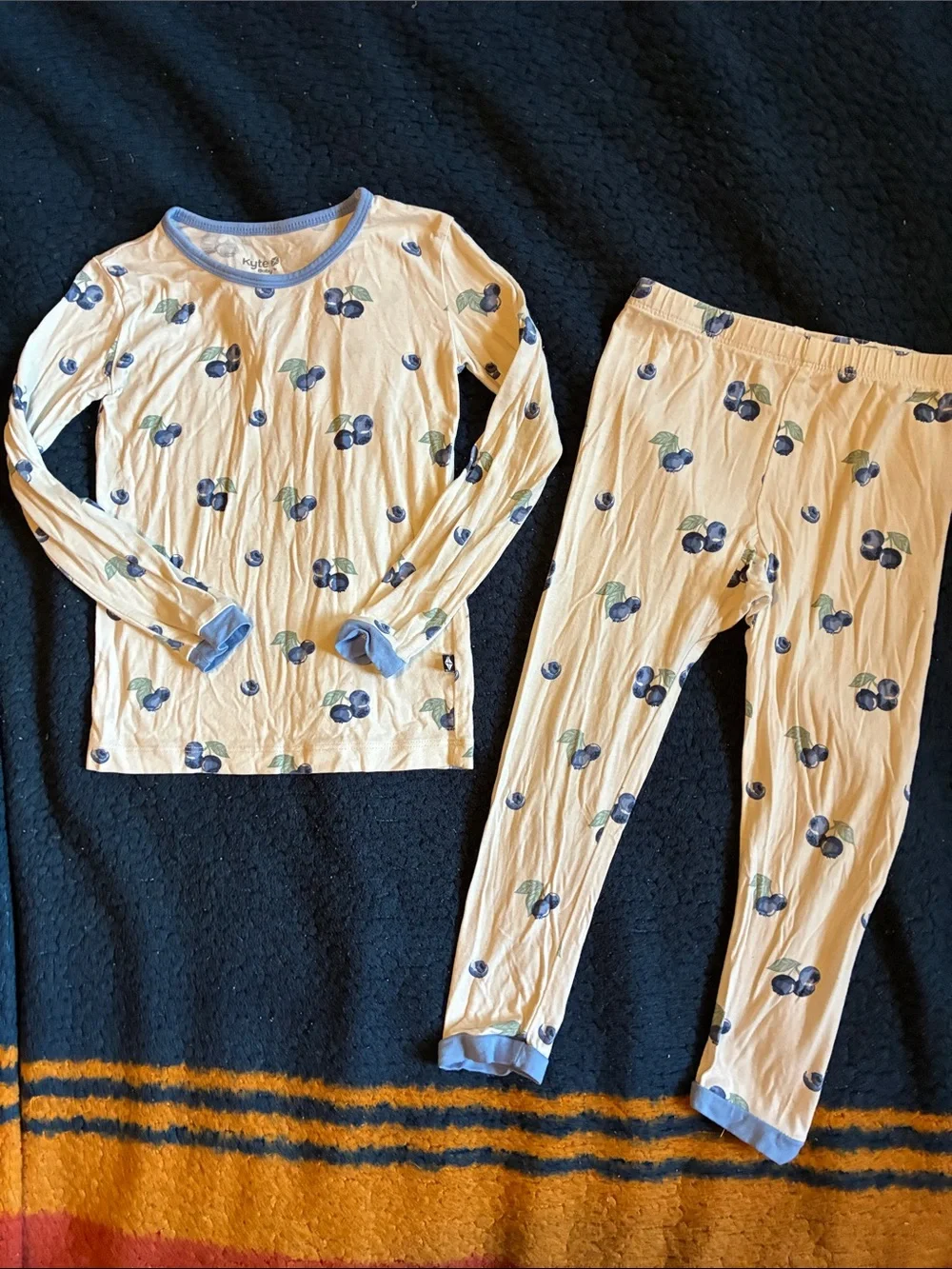 Kyte BABY Cream Pajama Set with Blue Cherry Motif